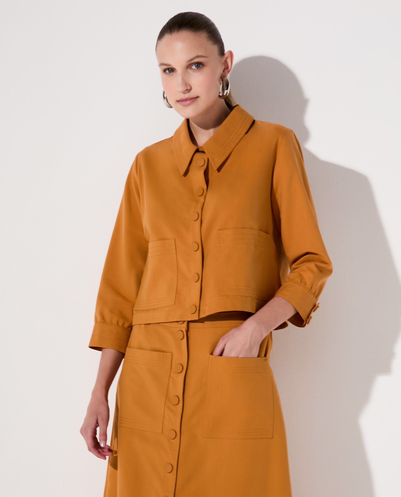 Jaqueta Lafort Com Pespontos Delfina Cotton Twill