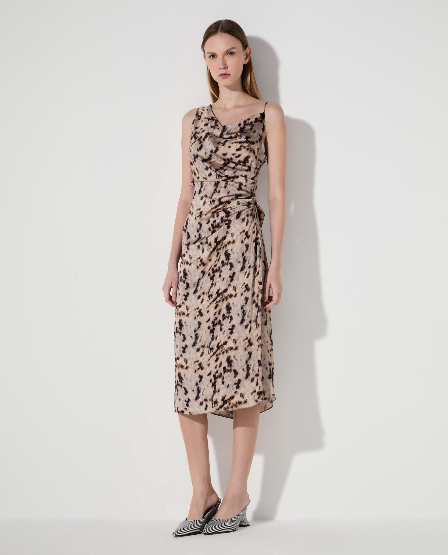 Vestido Lafort Midi Degagê Erica Cetim Estampado
