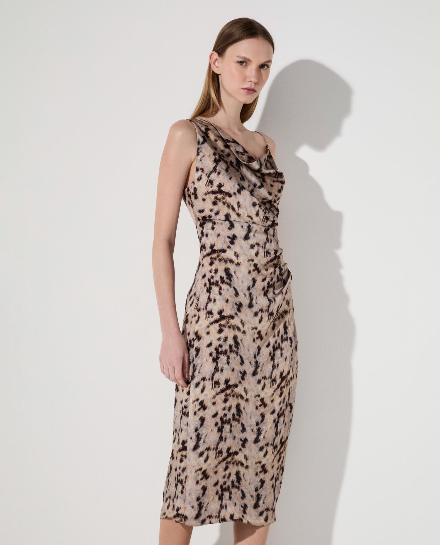 Vestido Lafort Midi Degagê Erica Cetim Estampado