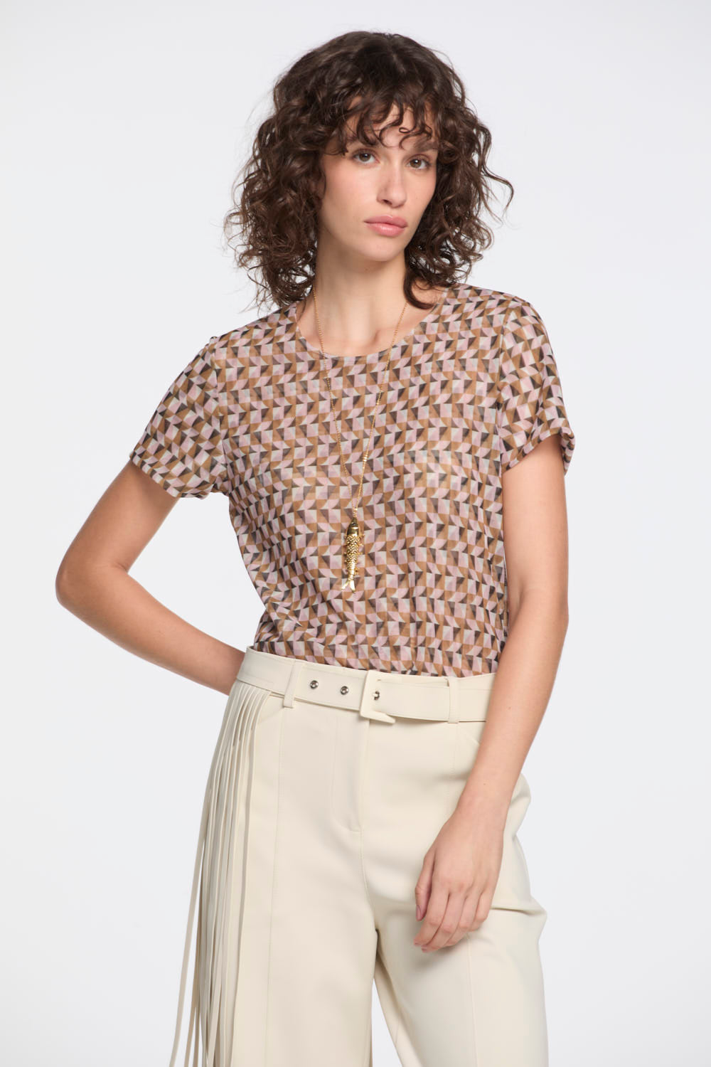 Blusa Lafort Manga Curta Tamires Tela Block Estampada