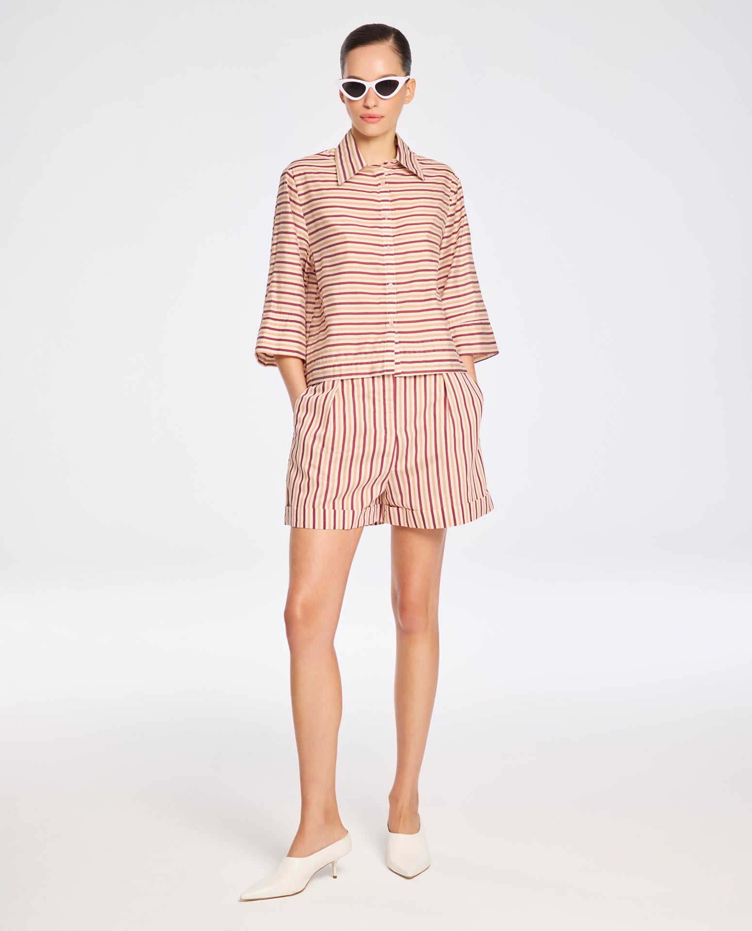 Camisa Lafort Manga Curta Léna Organza Listrada