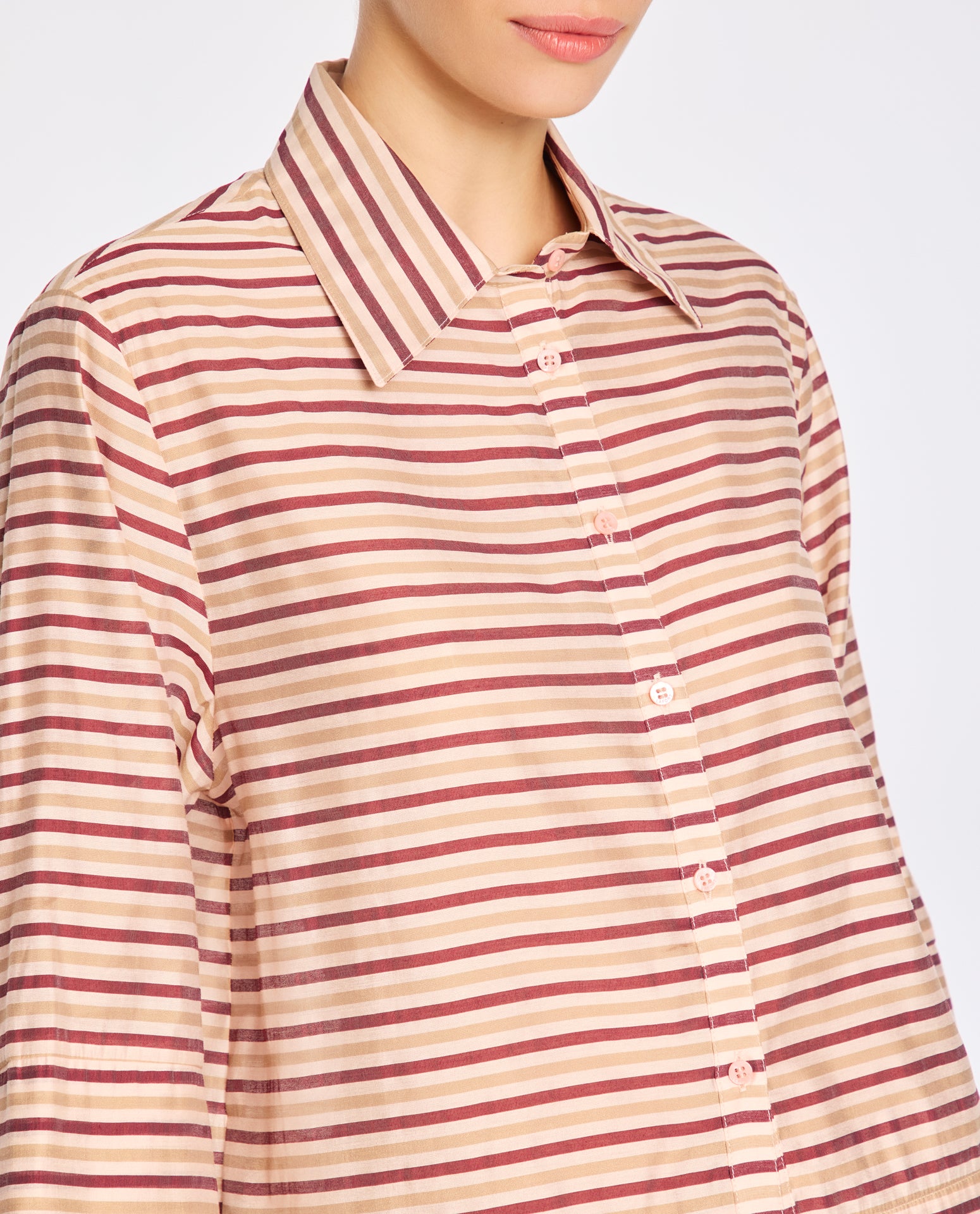 Camisa Lafort Manga Curta Léna Organza Listrada