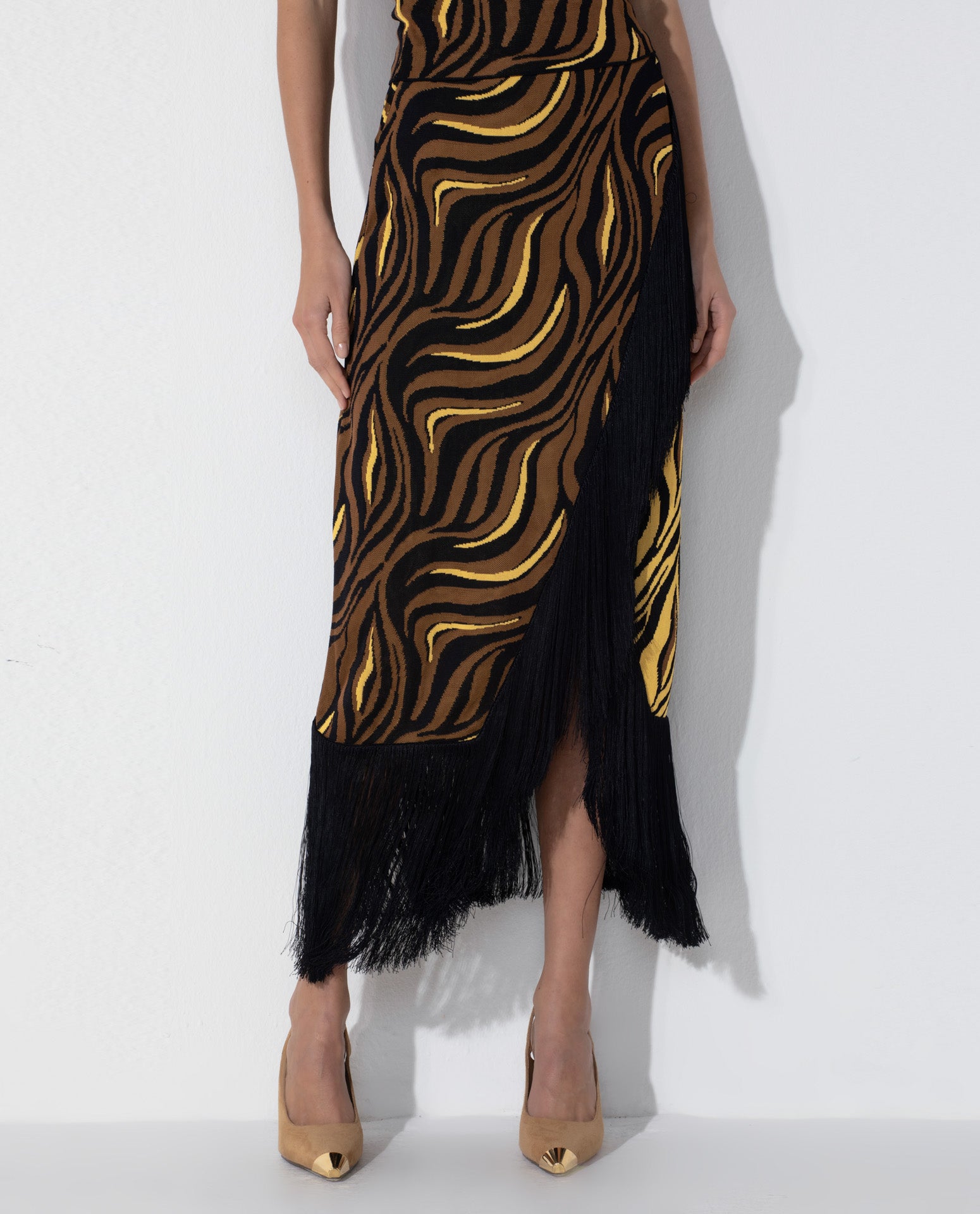 Saia Lafort Midi Com Franjas Miranda Tricot