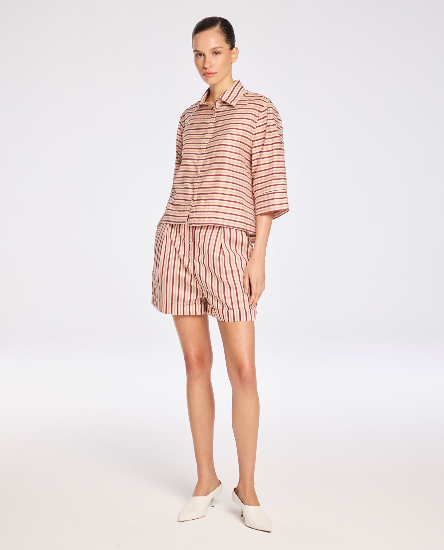Camisa Lafort Manga Curta Léna Organza Listrada