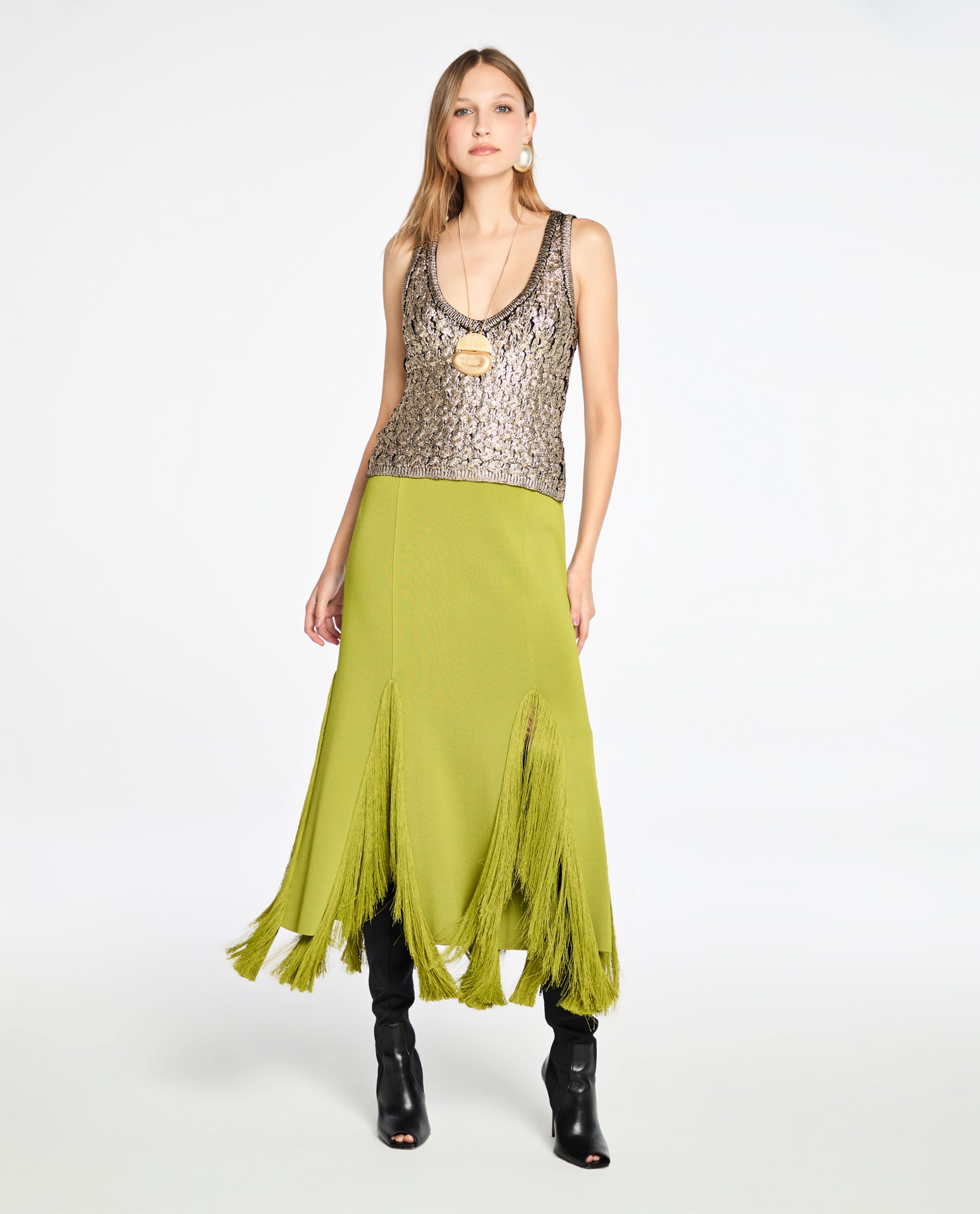 Saia Lafort Midi Com Franjas Diana Tricot